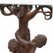 Vicente Andreu. Consola con pie de madera tallada y tapa de vidrio, S.XX - 8