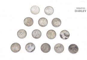 Lote de 14 monedas, Rusia, 1924-1926.