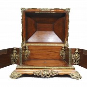 Wooden decanter box with gilt bronze applications, ca.1900.