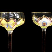Small goblets in painted glass, early 20th century