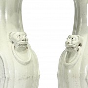 Pair of biscuit vases signed Wang Bingrong.