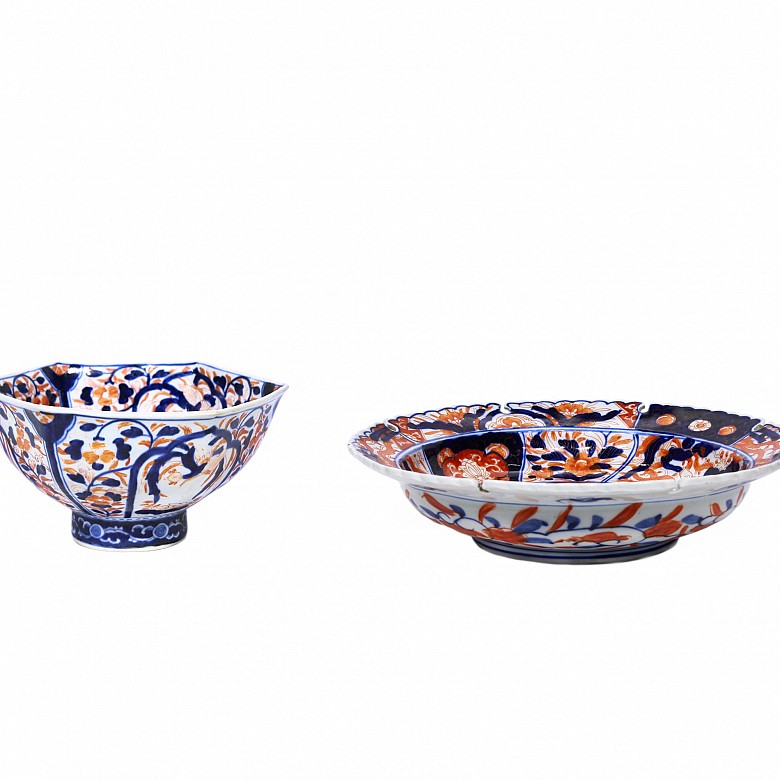 Imari porcelain bowl and plate, Japan