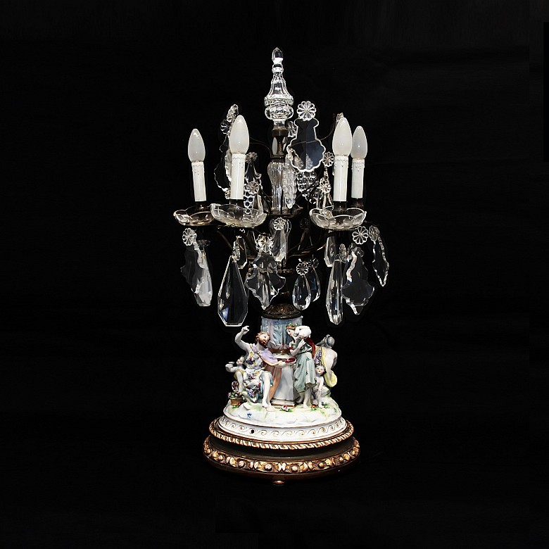 Capodimonte porcelain table lamp and glass.