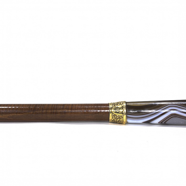Wooden cane with agate handle, 20th century