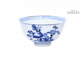 Cuenco de porcelana con paisajes, dinastía Qing