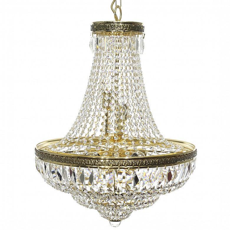Conjunto de lampara y plafon, con cristales de estilo Swarovski, S.XX