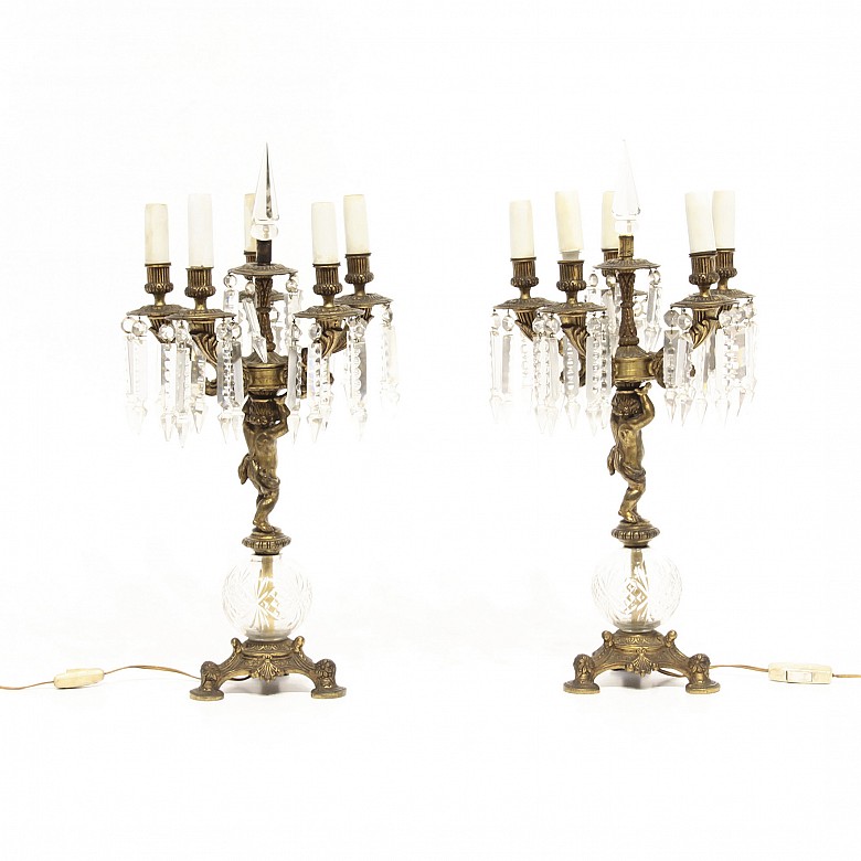 Pair of bronze table lamps, ffs.s.XIX
