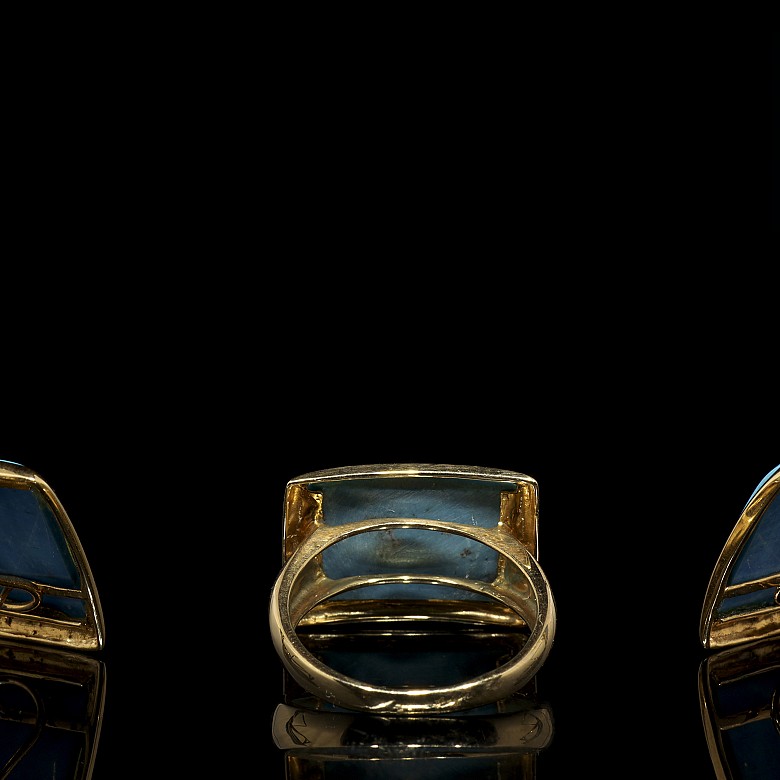 Juego de pendientes y anillo en oro amarillo 18 k y turquesas