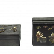 Pair of wooden boxes with inlaid wood, 20th century - 1
