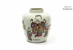 Vasija de porcelana china esmaltada Wucai.