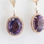 18k rose gold earrings with amethyst and diamonds - 2