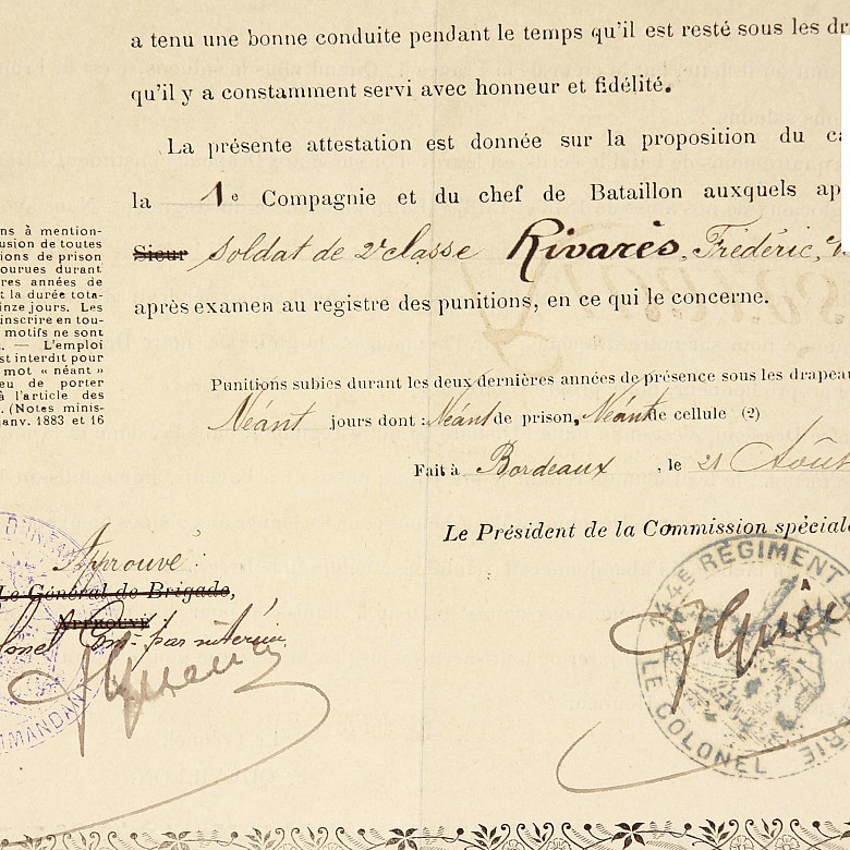 Documentos del regimiento de infantería francés, s.XIX