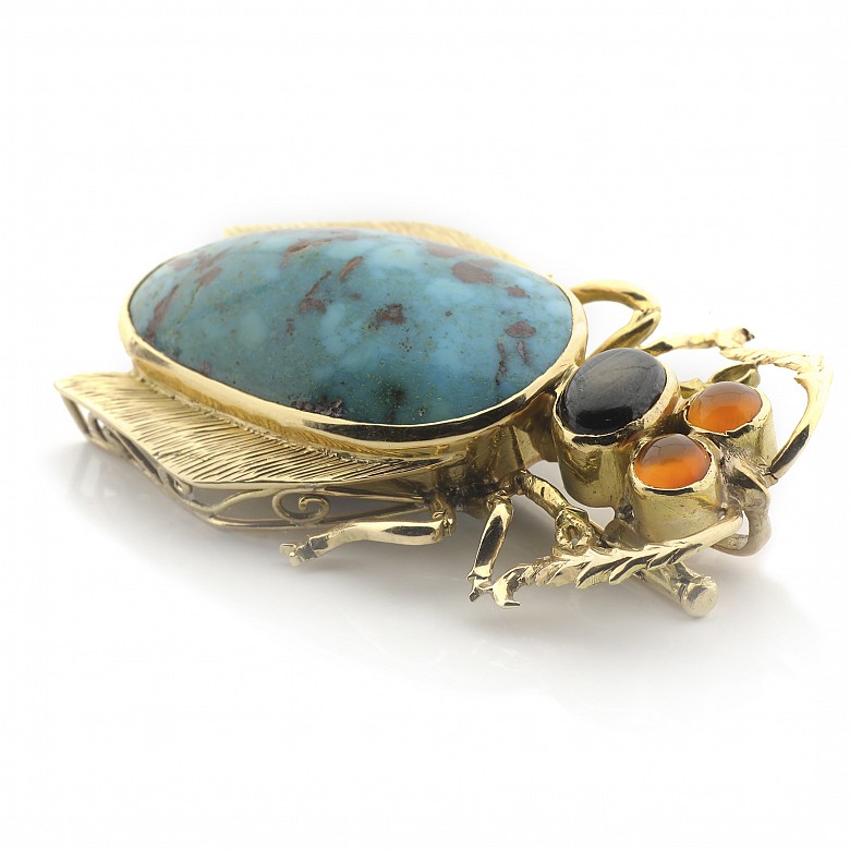 18k yellow gold and natural turquoise brooch