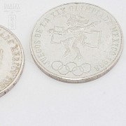Dos monedas plata 0,720m/m- MEXICO 1968 - 2
