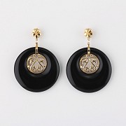 earrings  natural onyx  in 18k yellow gold - 3