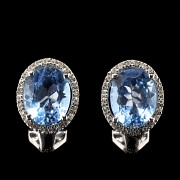 18k white gold, topaz and diamond earrings - 1