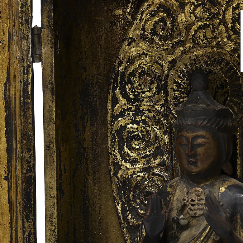 Japanese Buddha, with wooden niche, 19th century