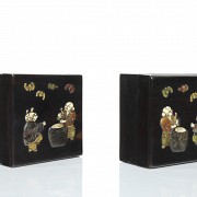 Pair of wooden boxes with inlaid wood, 20th century - 2