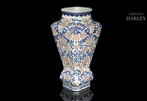 Square vase in blue, red and white, 20th century