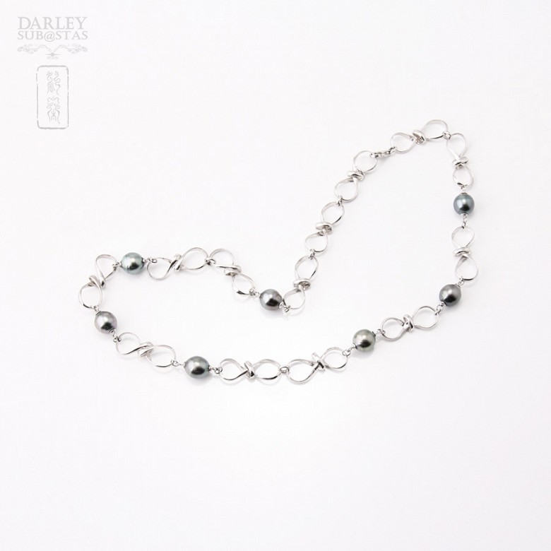 Natural Necklace Tahitian pearls in sterling silver, 925 - 2