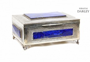Silver box with lapis lazuli.