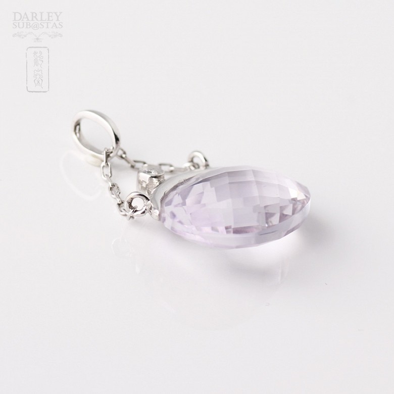 Pendant in 18k White Gold Amethyst 6.17cts  and Diamond - 2
