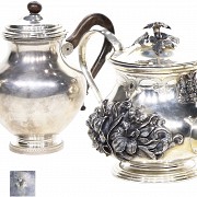 Two Dutch punched silver teapots, 933 silver.