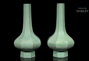 Pareja de jarrones turquesa, dinastía Qing, Qianlong