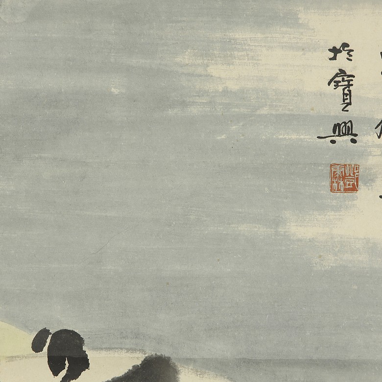 Pintura china firmado Deng Kanglin  