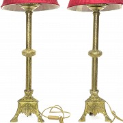 Pair of gilded metal lamps, 20th century