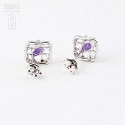 Earrings in 18k white gold with 0.98cts  amethyst and diamonds - 1