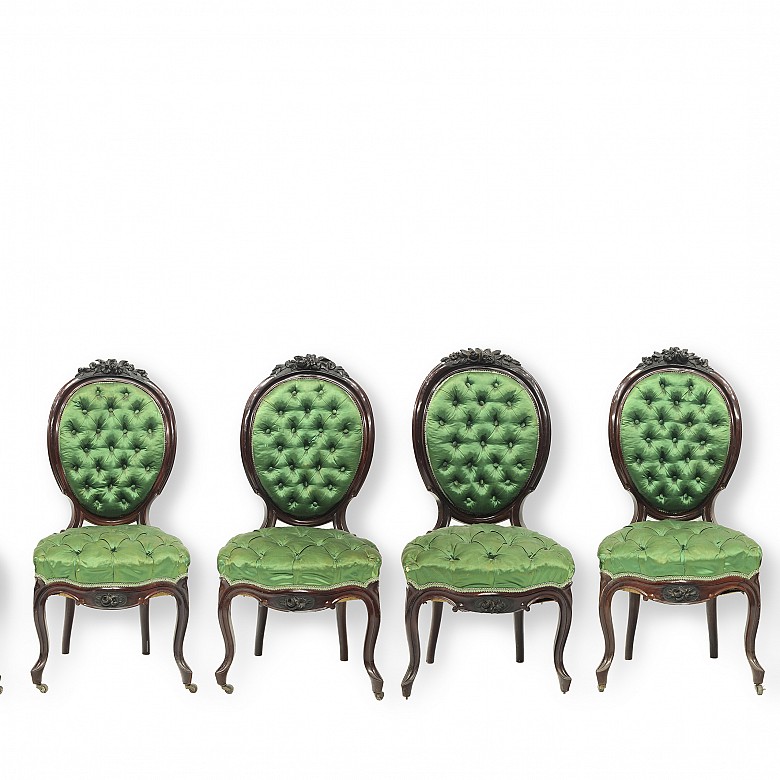 Elizabethan armchair with green upholstery, 19th century - 3
