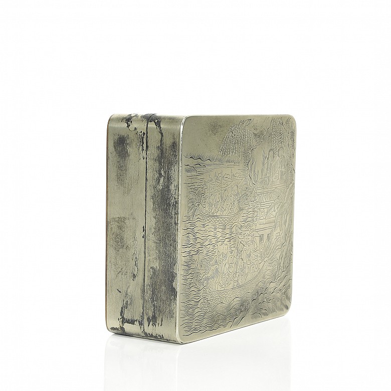 Caja de metal plateado para tinta, S.XX