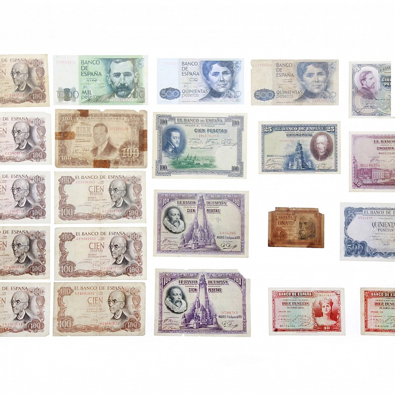 Lote de billetes, entre 1925-1979, España.