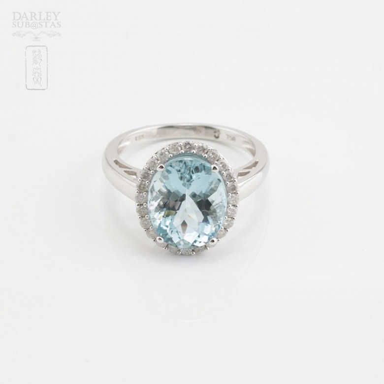 Ring with Aquamarine 4.28cts and diamond  White Gold - 3