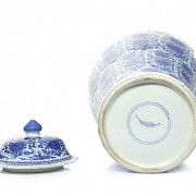 Tibor de porcelana china azul y blanca, Jingdezhen, dinastía Qing