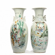 Pair of famille-verte glazed ceramic vases, China, 19th century.