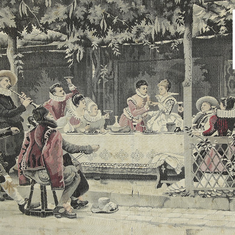 Tejido de seda francés enmarcado, ca. 1900