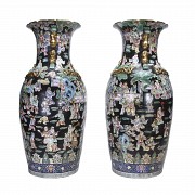 Pair of vases famille noire, Canton, 20th century