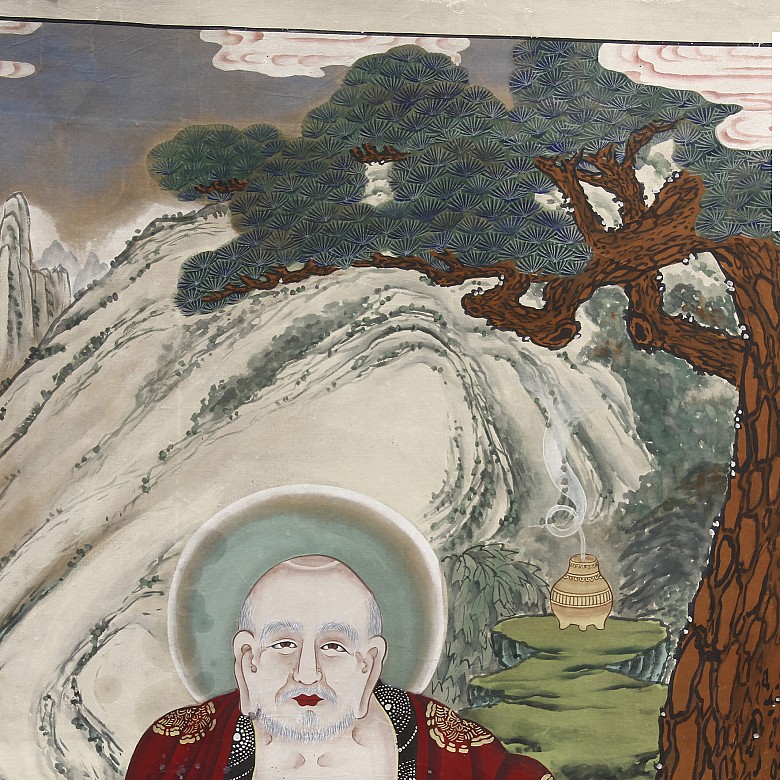 Gran thangka de seda pintada, Corea, S.XIX - XX - 6
