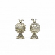 Pair of small silver plated chalices with lid, Indonesia, early 20th century