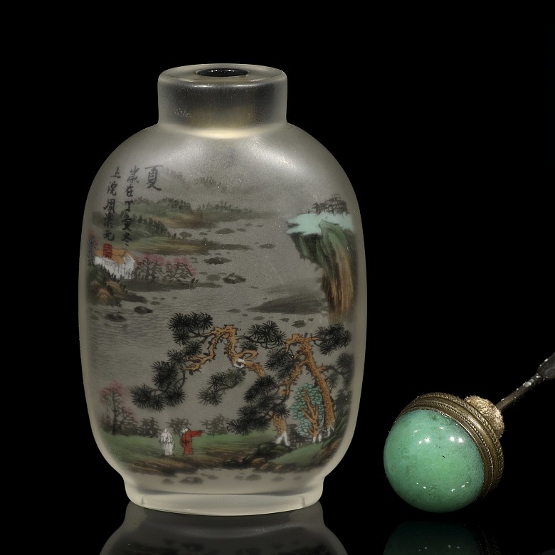 Painted glass snuff bottle, Zhou Leyuan, Qing dynasty