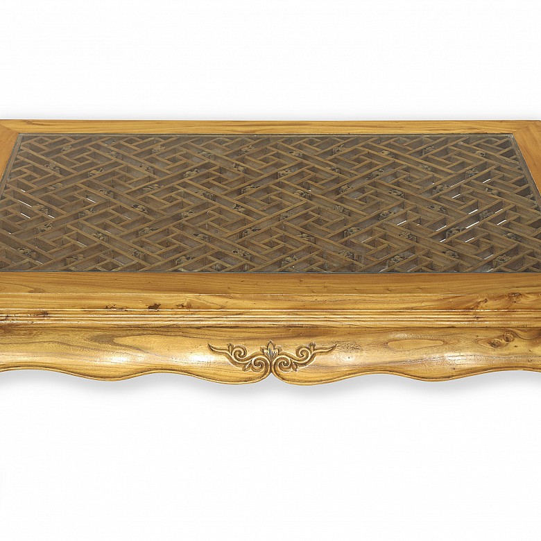 Mesa de madera con cristal de estilo asiático