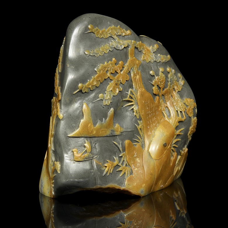 Piedra de Shoushang tallada dos colores, dinastía Qing - 1