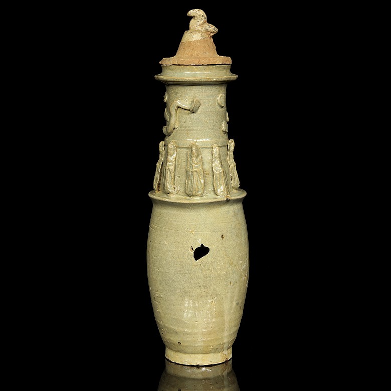 Urna o jarrón funerario cerámica vidriada con tapa, dinastía Song
