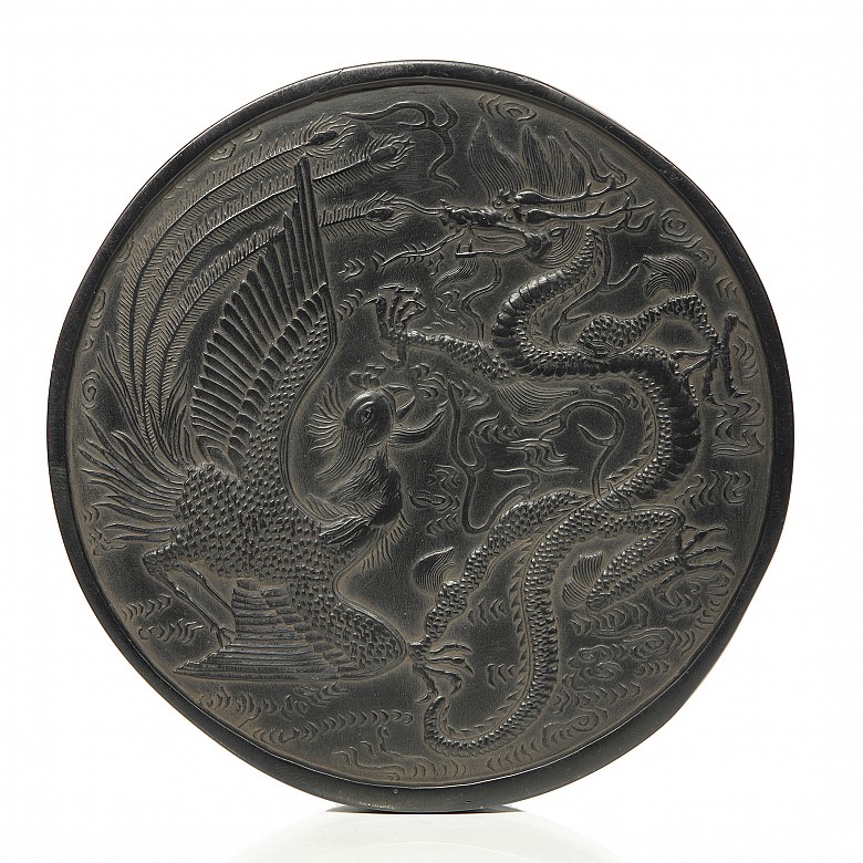 Placa de tinta china circular, dinastía Qing