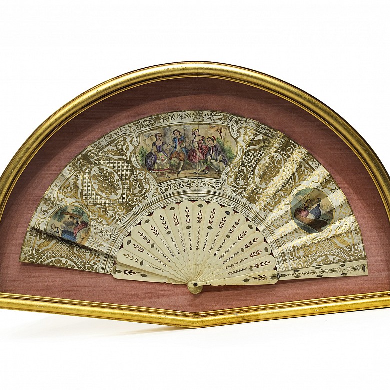 Elizabethan fan, with fan holder, 20th century