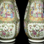 Pareja de jarrones con tapa, familia rosa, Cantón, S.XIX - 3