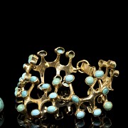 Bracelet and earrings set, 18k yellow gold and natural turquoise - 3