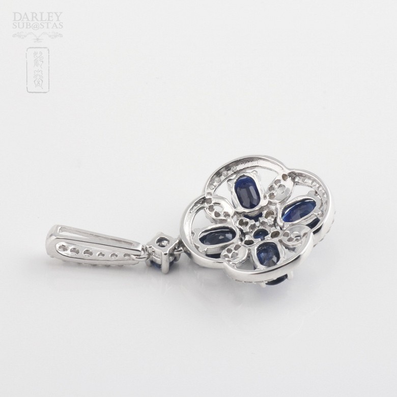 Pendant  sapphire2 .85cts and diamond  in white gold - 1